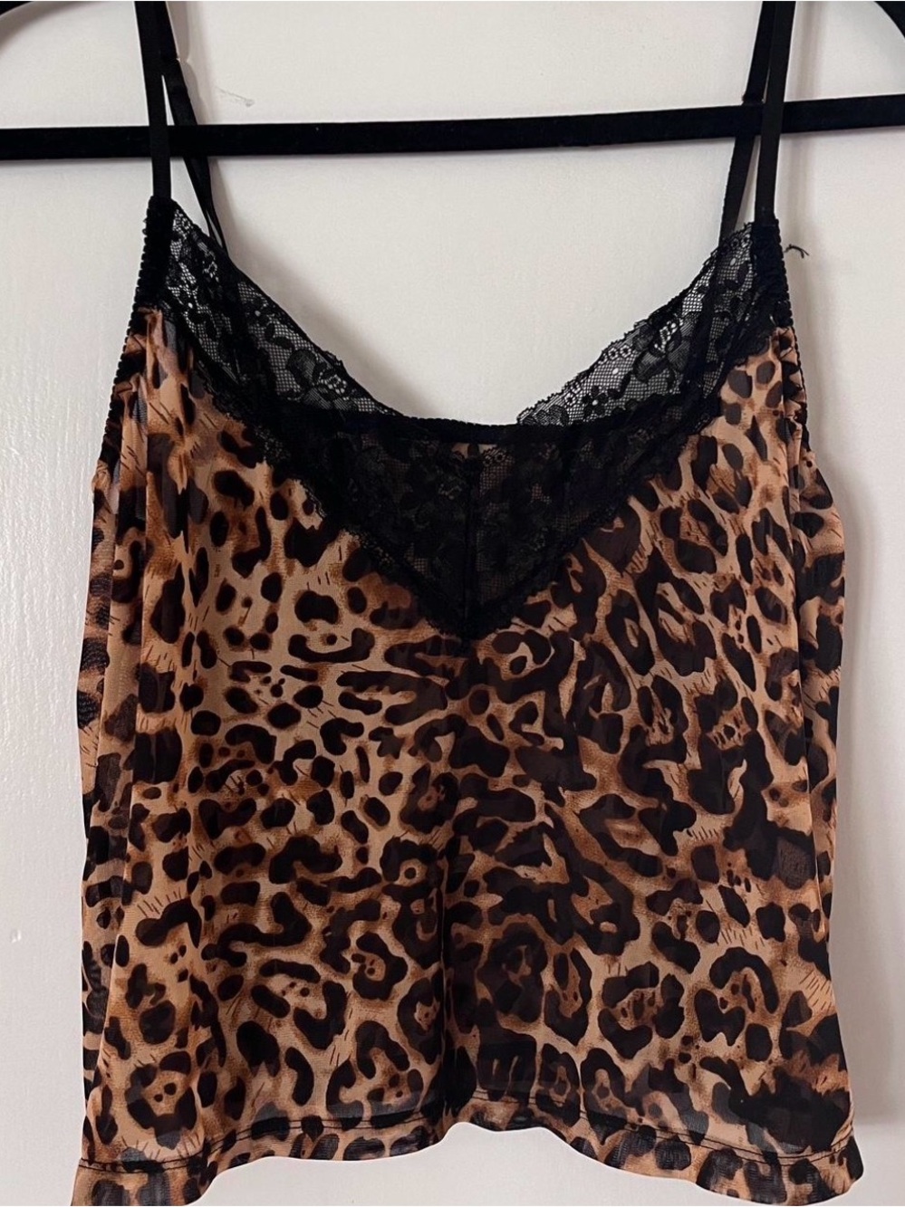 Leopard Print Satin Lace Cami Top - Black & Brown